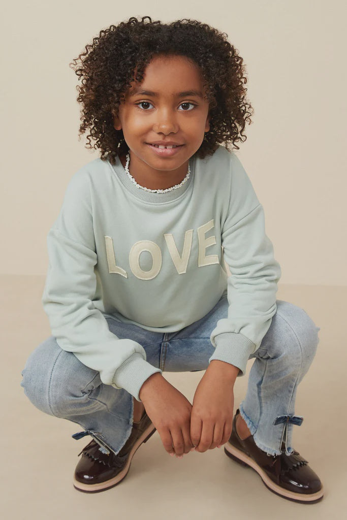 Hayden Girl Sage Green Love Sweater