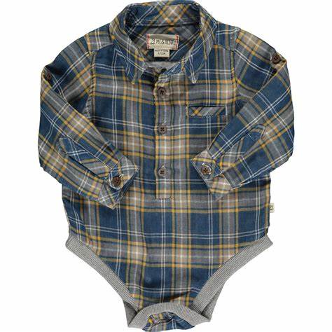 Me & Henry Blue/yellow/Brown Plaid JASPER Woven Onesie