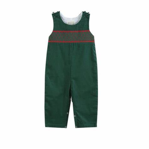 Green Smocked Christmas Overalls