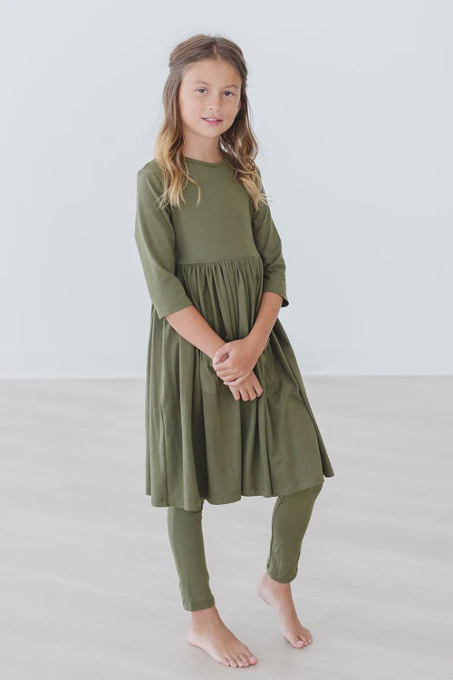 Olive Pocket Twirl Dress